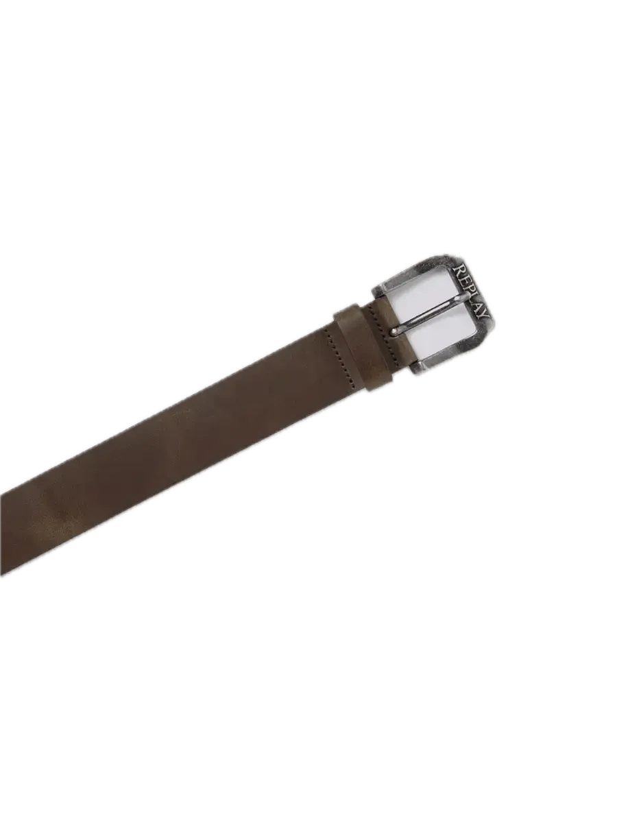 Cinturón Replay de Piel Cepillada Dark Wood Brown - ECRU