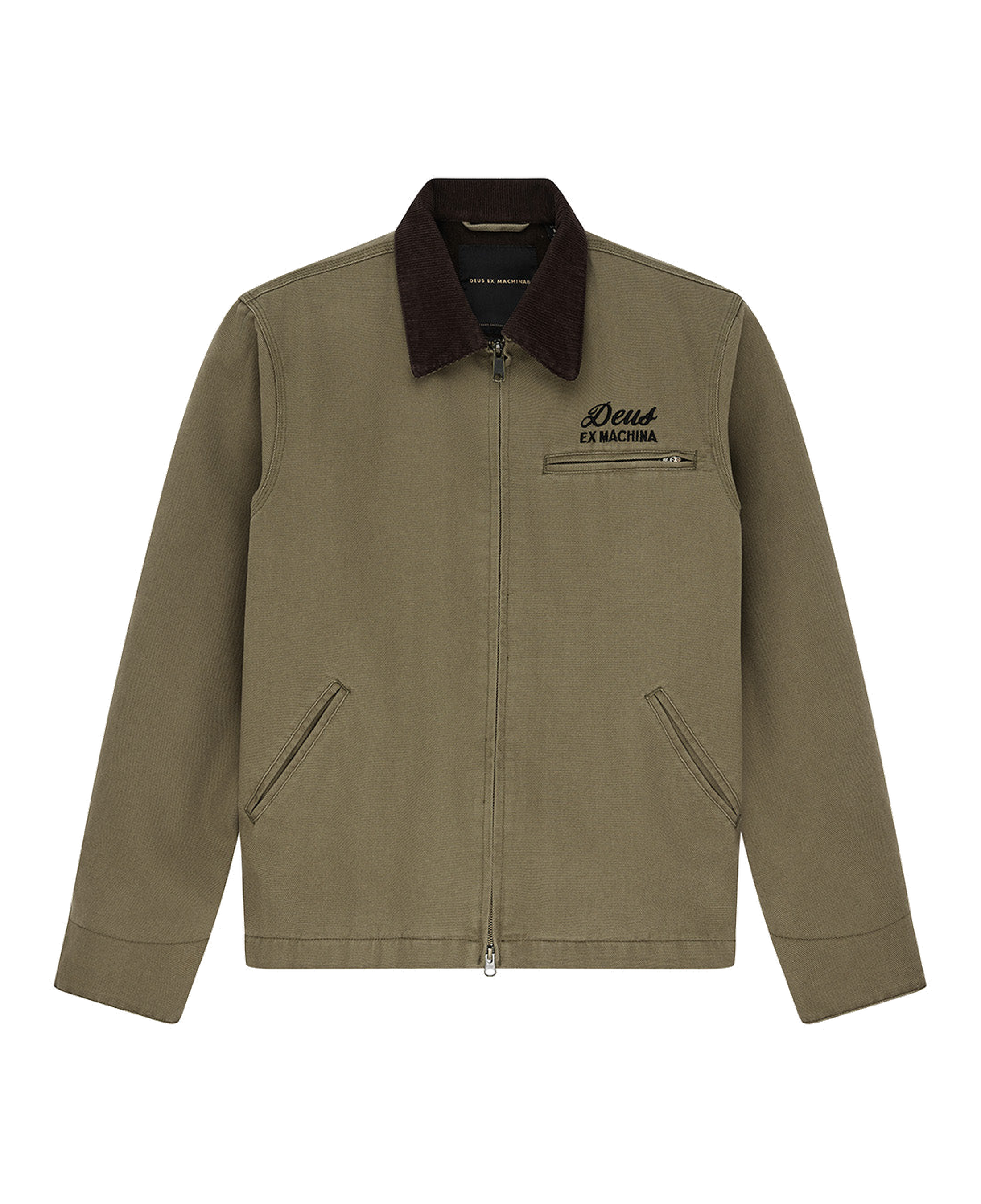 Chaqueta DEUS EX MACHINA Address Workwear verde oliva — fotografía oficial frontal