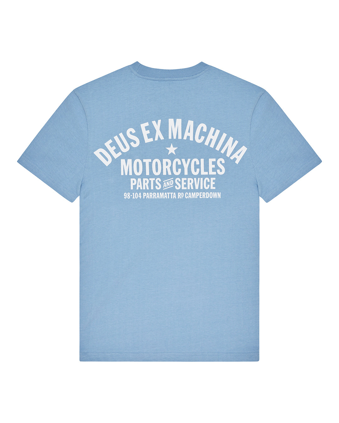 Camiseta Deus Camperdown Address Glacier Blue — espalda