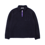 Sudadera polar Edmmond Studios Unconventional Zip Logo azul marino, vista frontal con media cremallera morada