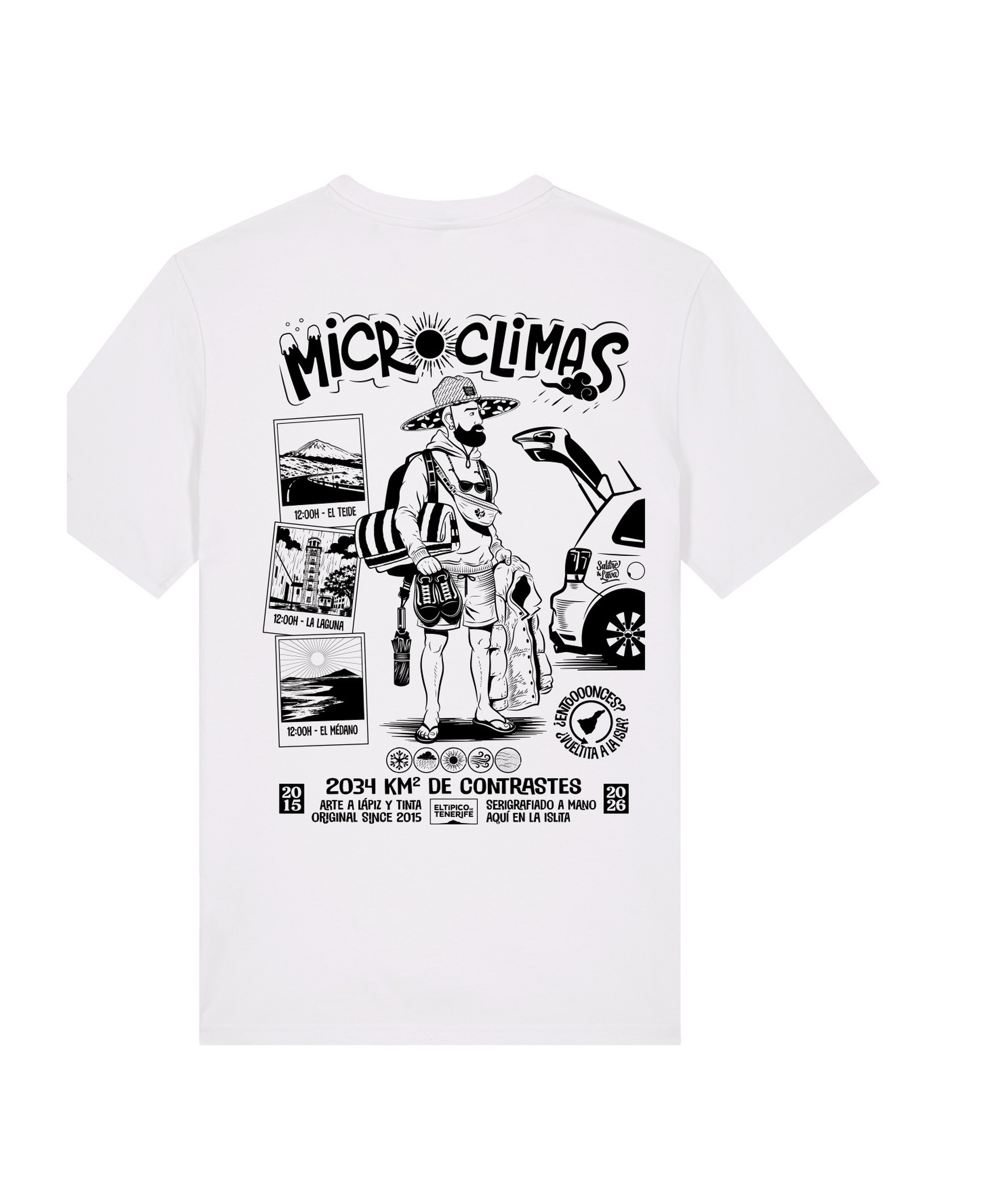 Camiseta El Típico de Tenerife Microclimas blanca, vista trasera
