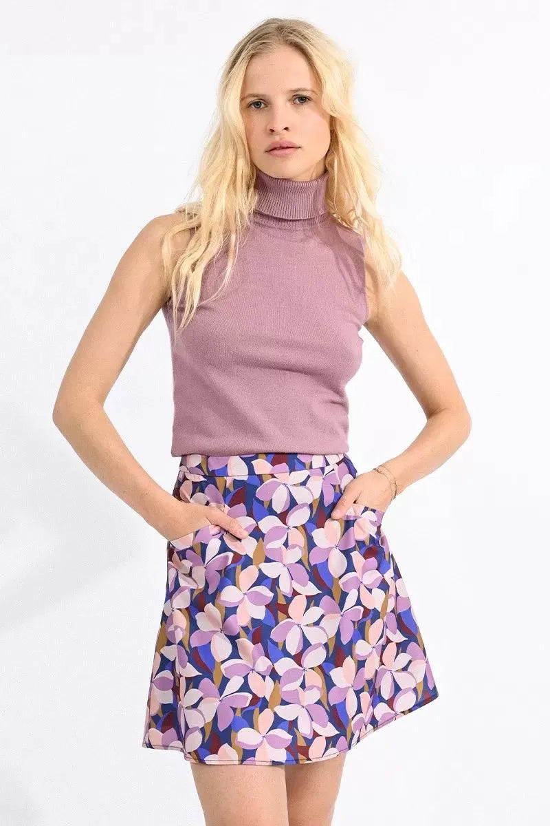 Falda Molly Bracken Corta con Estampado Floral - ECRU