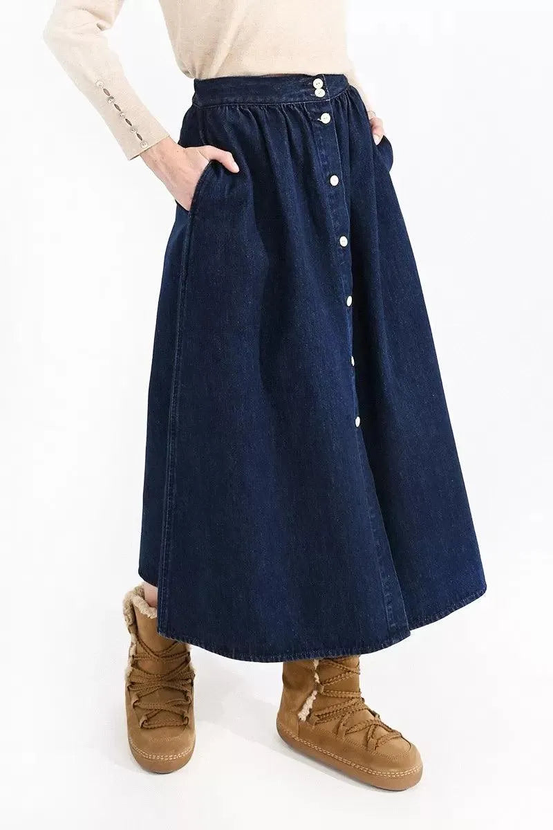 Falda Molly Bracken Vaquera Con Botones - ECRU