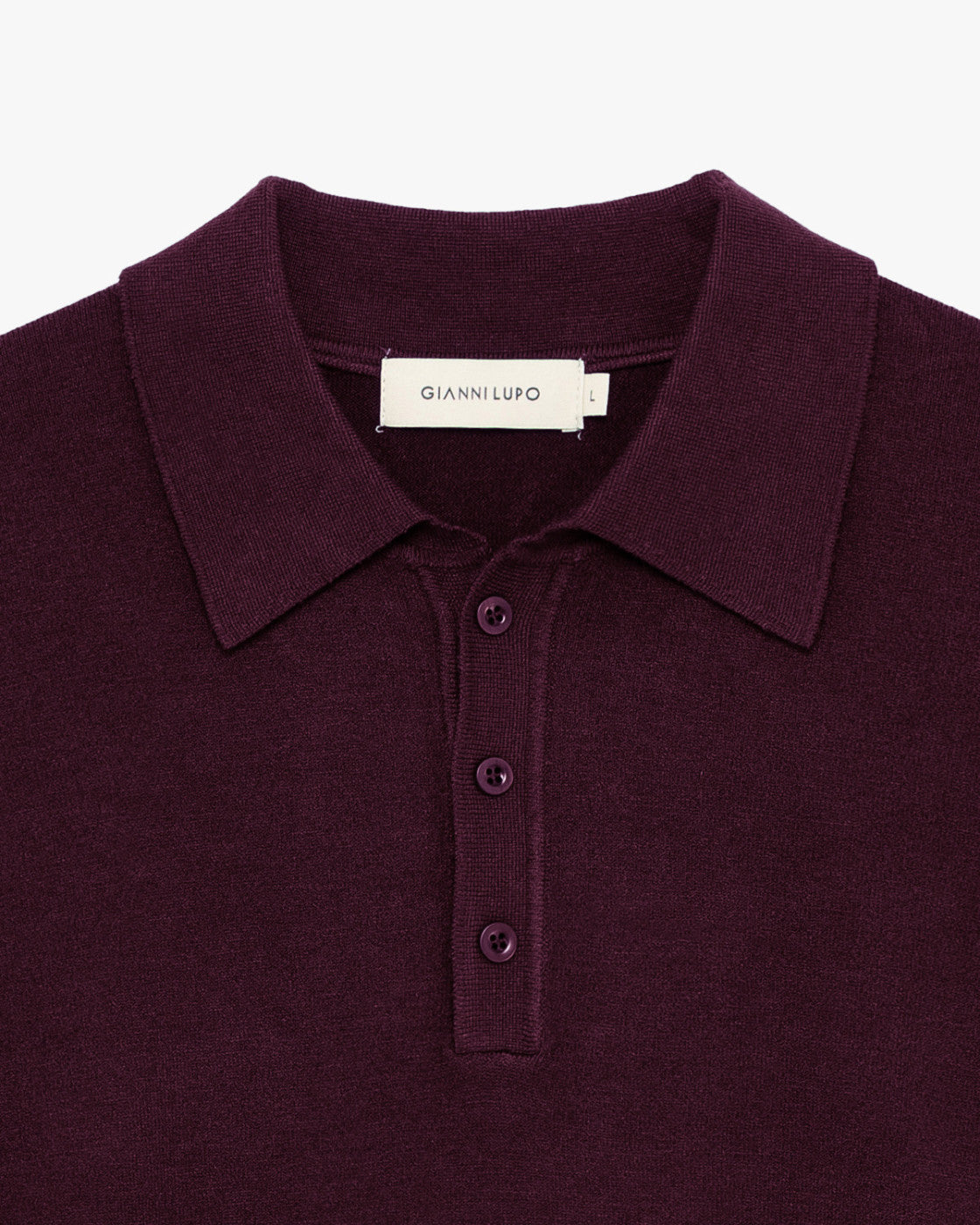 Polo GIANNI LUPO GL508S Bordeaux, detalle del cuello y la tapeta