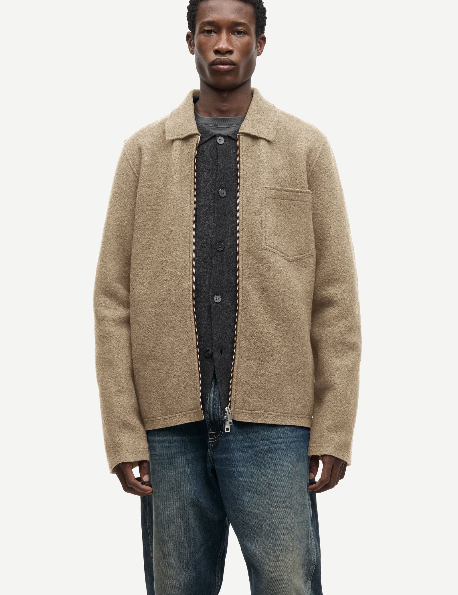 SAMSØE SAMSØE Hannes Full Zip Lead Gray vista frontal oficial