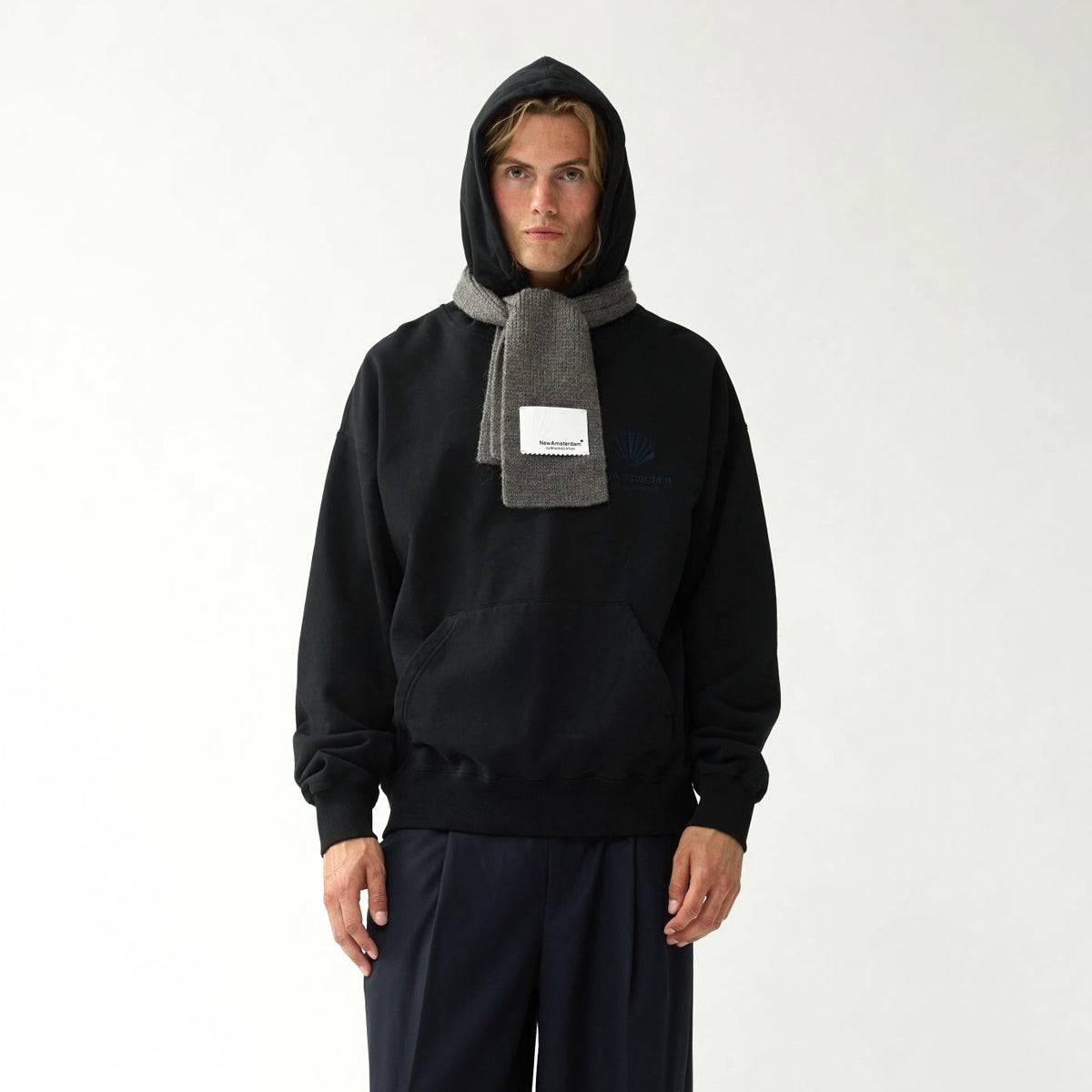 NEW AMSTERDAM Logo Hoodie Black Night Sky look 1