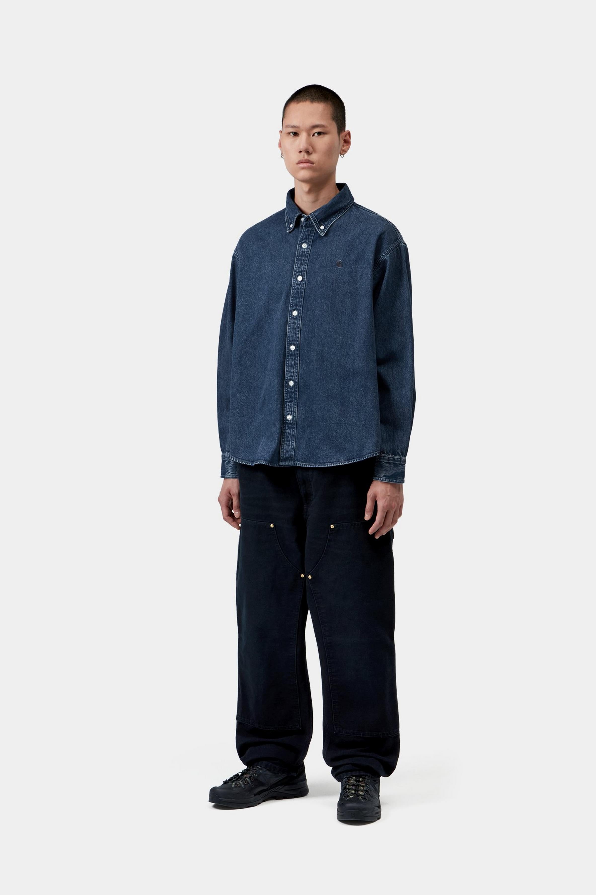Camisa CARHARTT WIP L/S Lucas Blue Stone Washed look completo