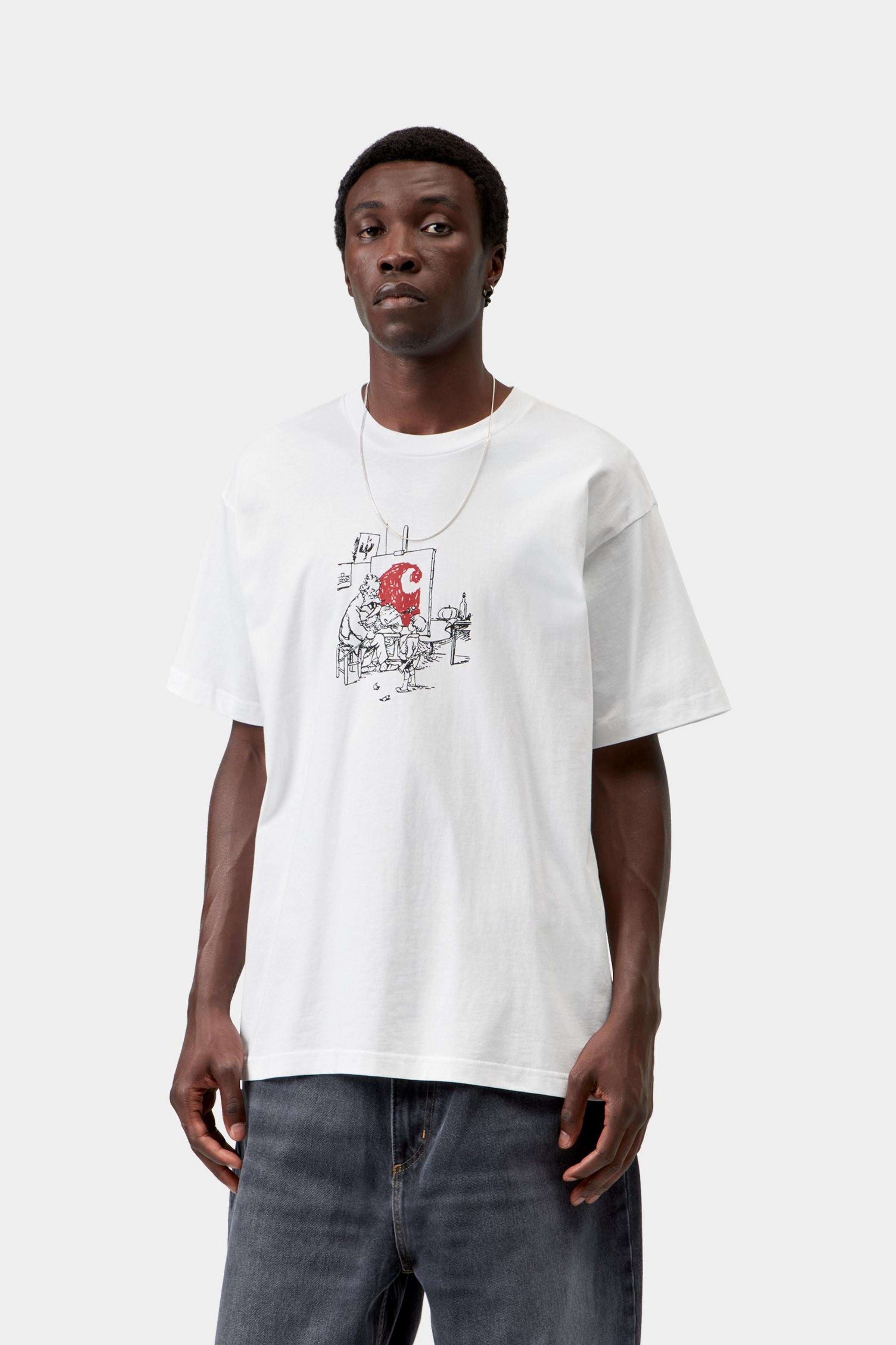 Camiseta CARHARTT WIP S/S Old Painter White en modelo