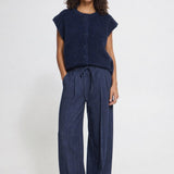 Pantalón ICHI Kate Pinelle Long Wide Dark Blue Jacquard Stripe