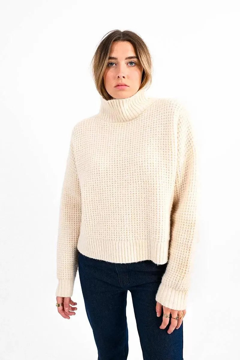 Jersey Lili Sidonio de Manga Larga en Punto Mezclado - ECRU