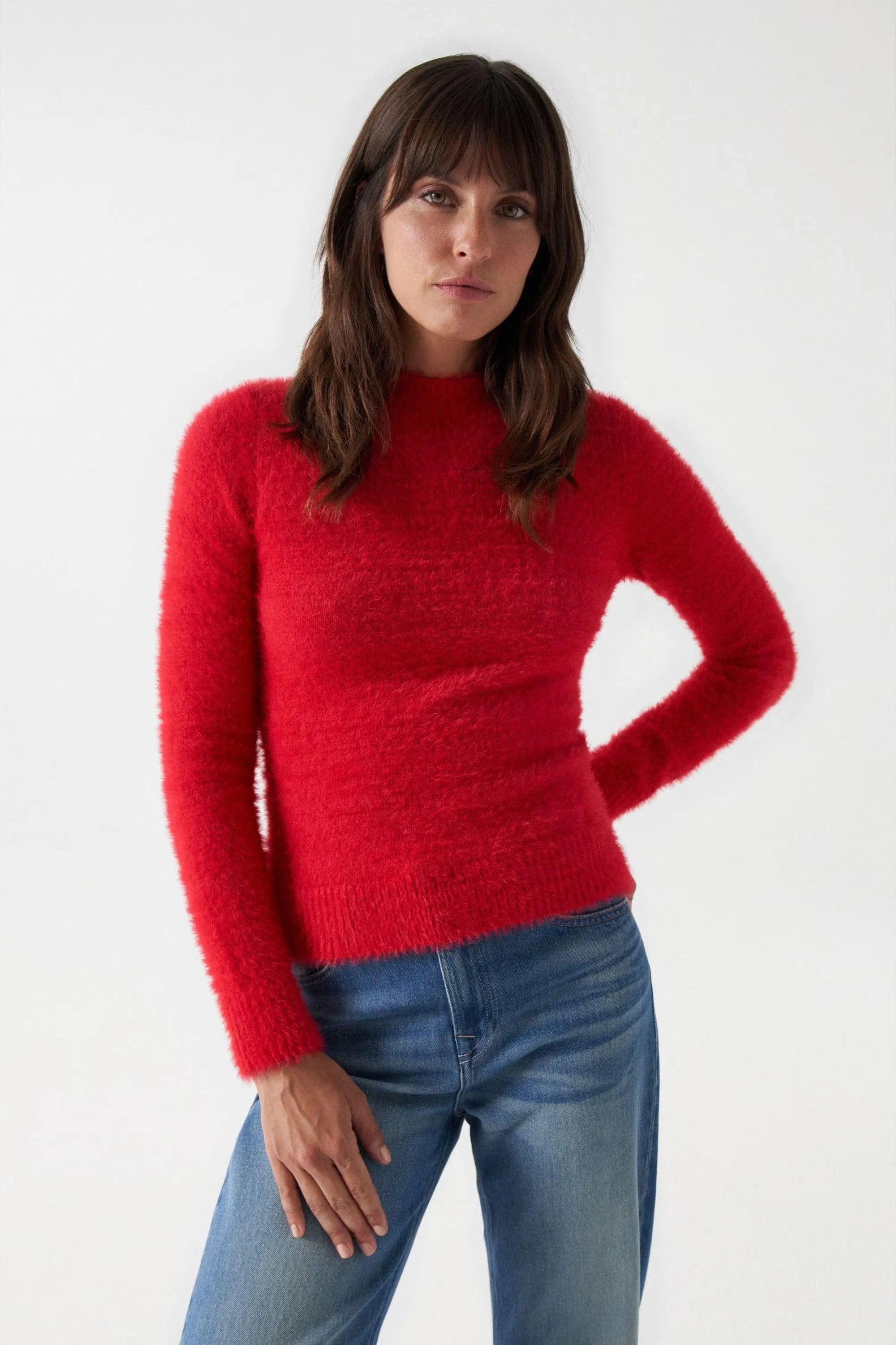 Jersey Salsa Jeans de Punto con Efecto Pelo Rojo - ECRU