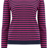 Jersey Sugarhill Rowena Navy Pink Sparkle Stripes - ECRU