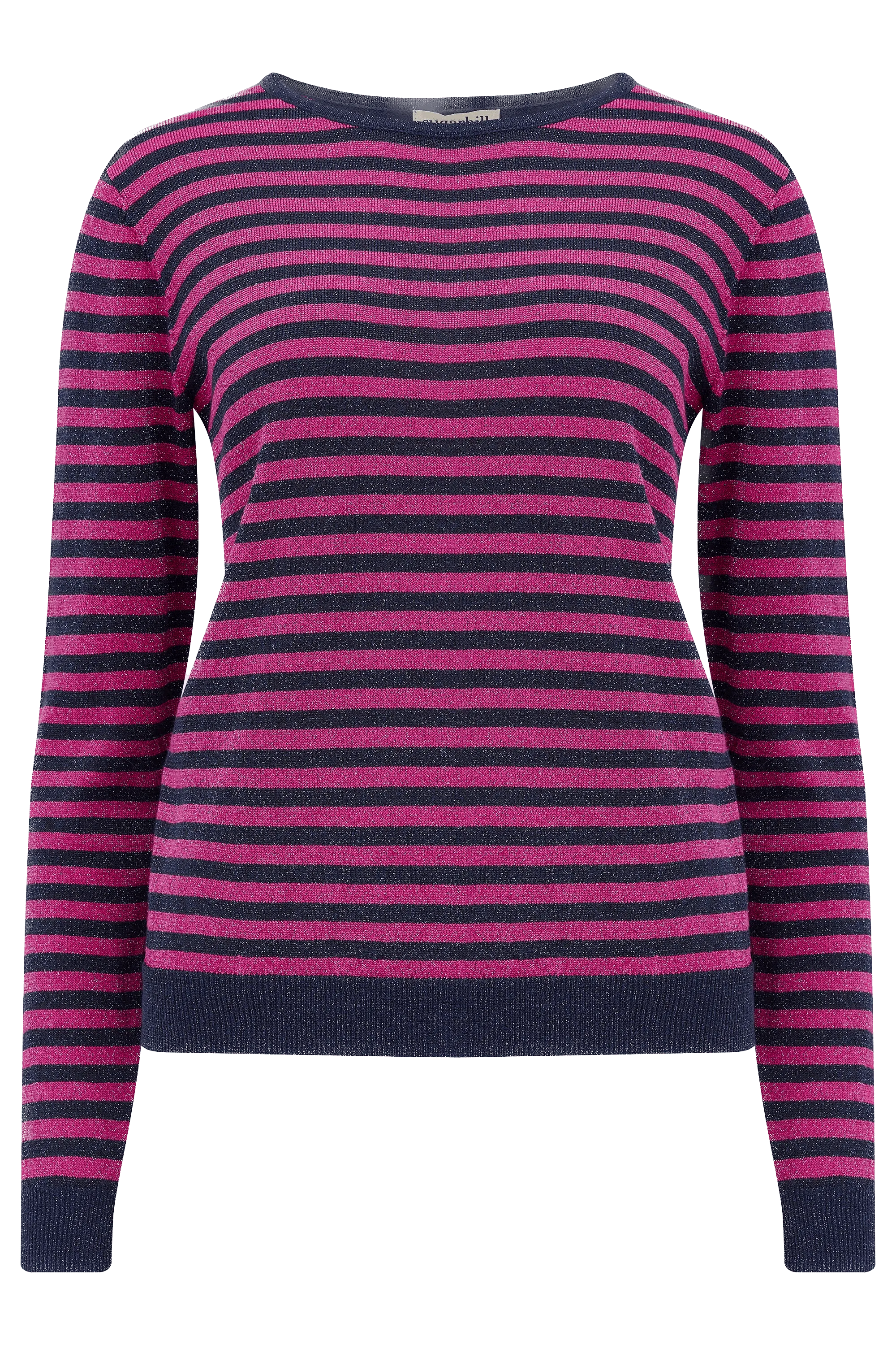 Jersey Sugarhill Rowena Navy Pink Sparkle Stripes - ECRU