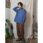 Chaqueta KAPPY Canvas Work Shirt Jacket Blue, vista de la silueta sobre modelo