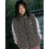 Chaleco KAPPY Stripe Fleece Zipper Vest Brown, vista frontal sobre modelo