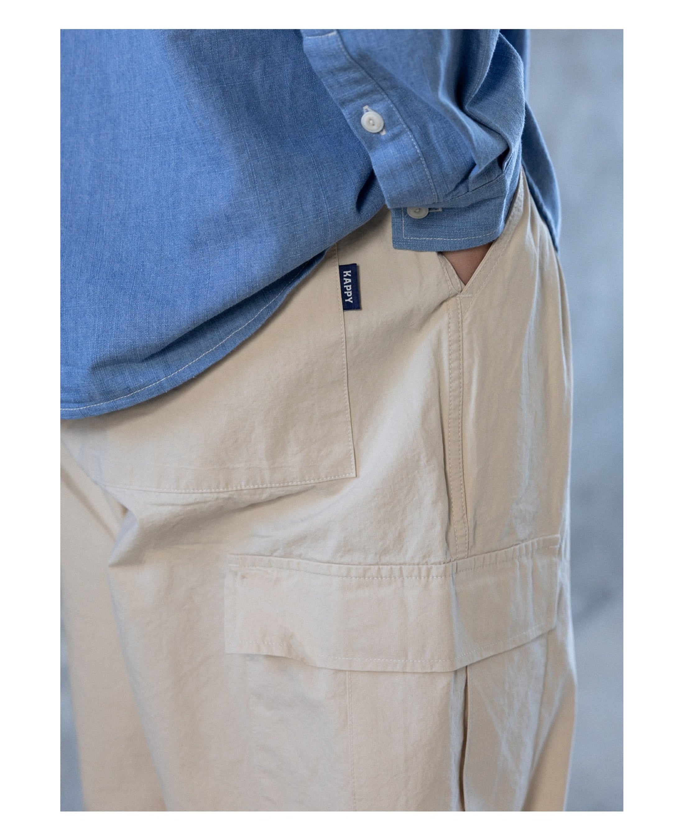 Pantalones KAPPY Bio Cotton Cargo Pants Cream, detalle del bolsillo lateral