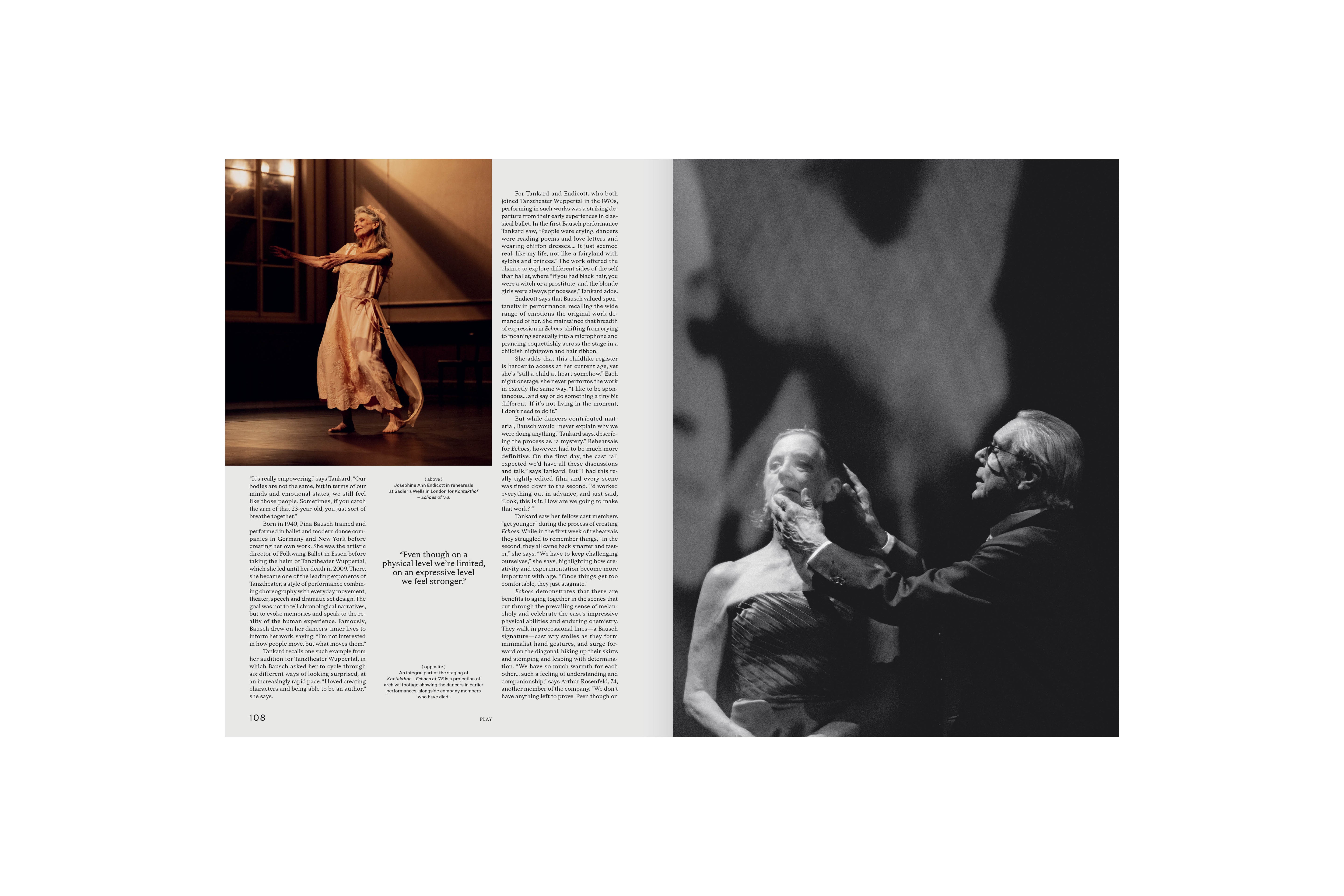Revista KINFOLK 61, doble página de danza y fotografía
