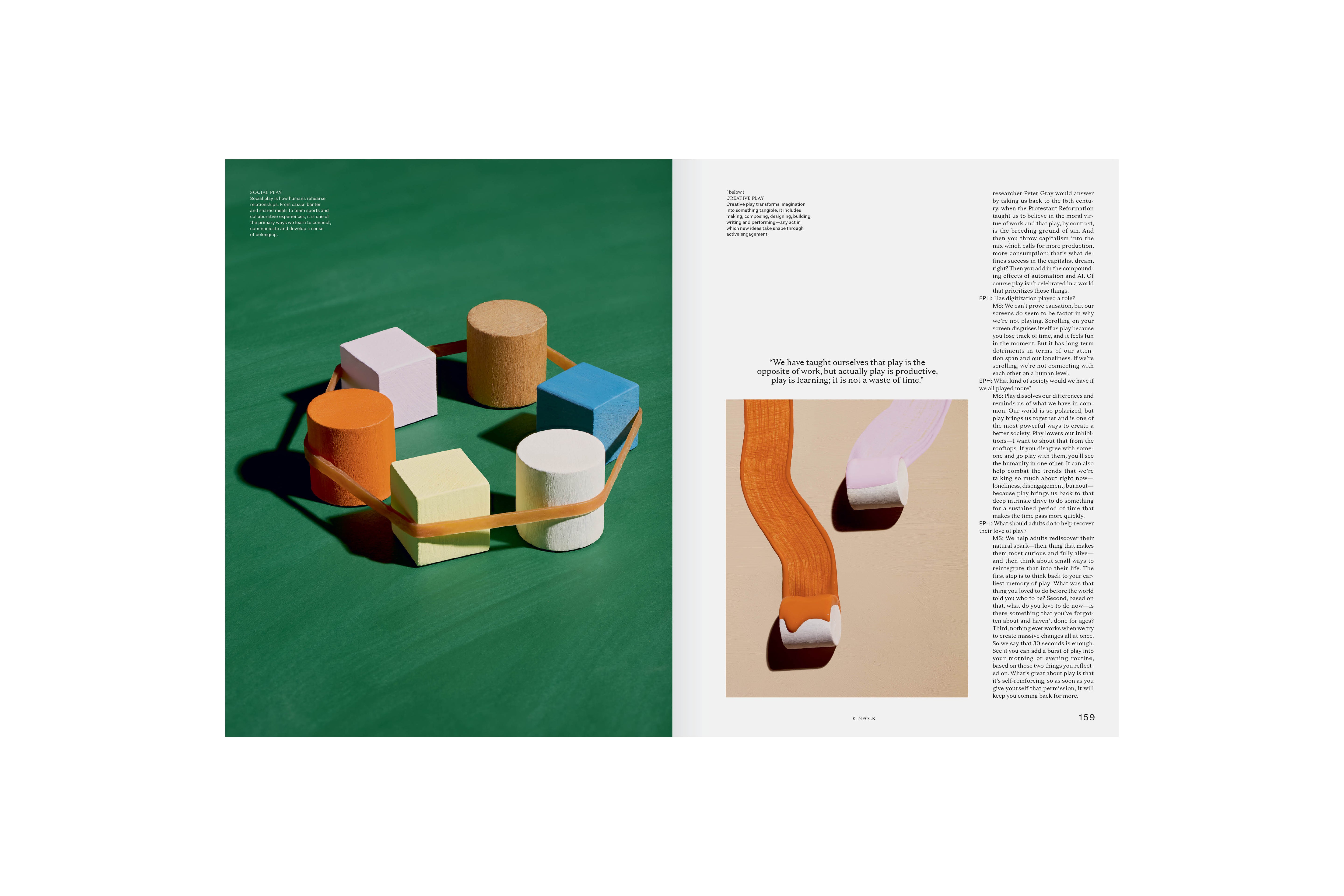 Revista KINFOLK 61, doble página editorial con ilustraciones en color