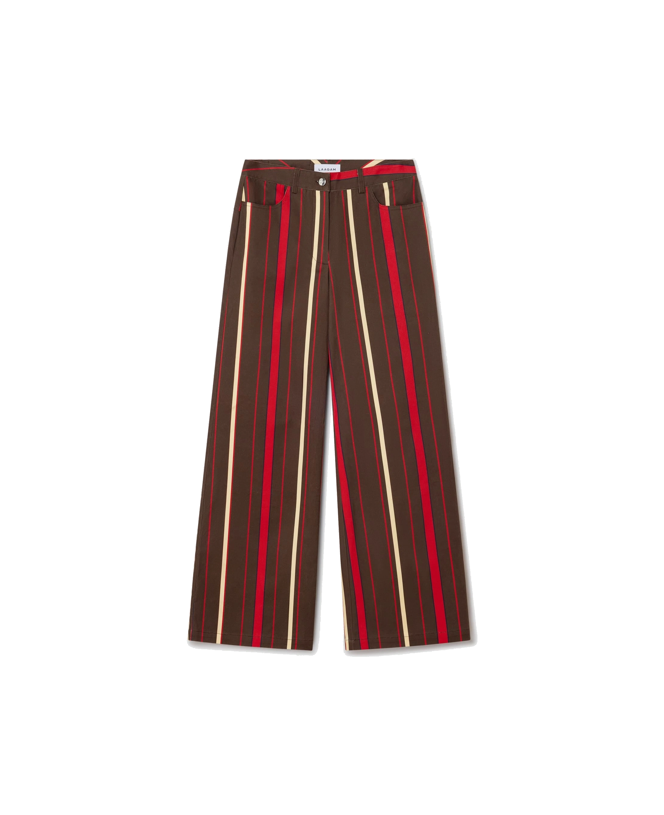 Pantalones LAAGAM Leroy Striped Dark Brown · fotografía oficial de la prenda