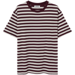 Camiseta Loreak Mendian LM Stripe Burgundy, vista frontal a rayas burdeos y crudas