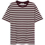 Camiseta Loreak Mendian LM Stripe Burgundy, vista frontal a rayas burdeos y crudas