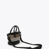 LOLA CASADEMUNT Mini Braided Tote Bag in Black and Ecru 