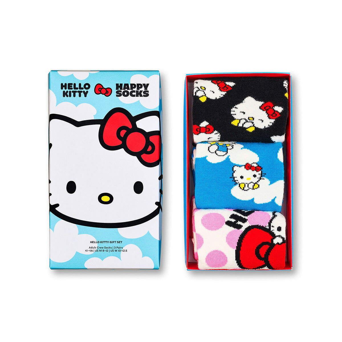 Pack de 3 calcetines HAPPY SOCKS Hello Kitty - caja abierta con los tres diseños
