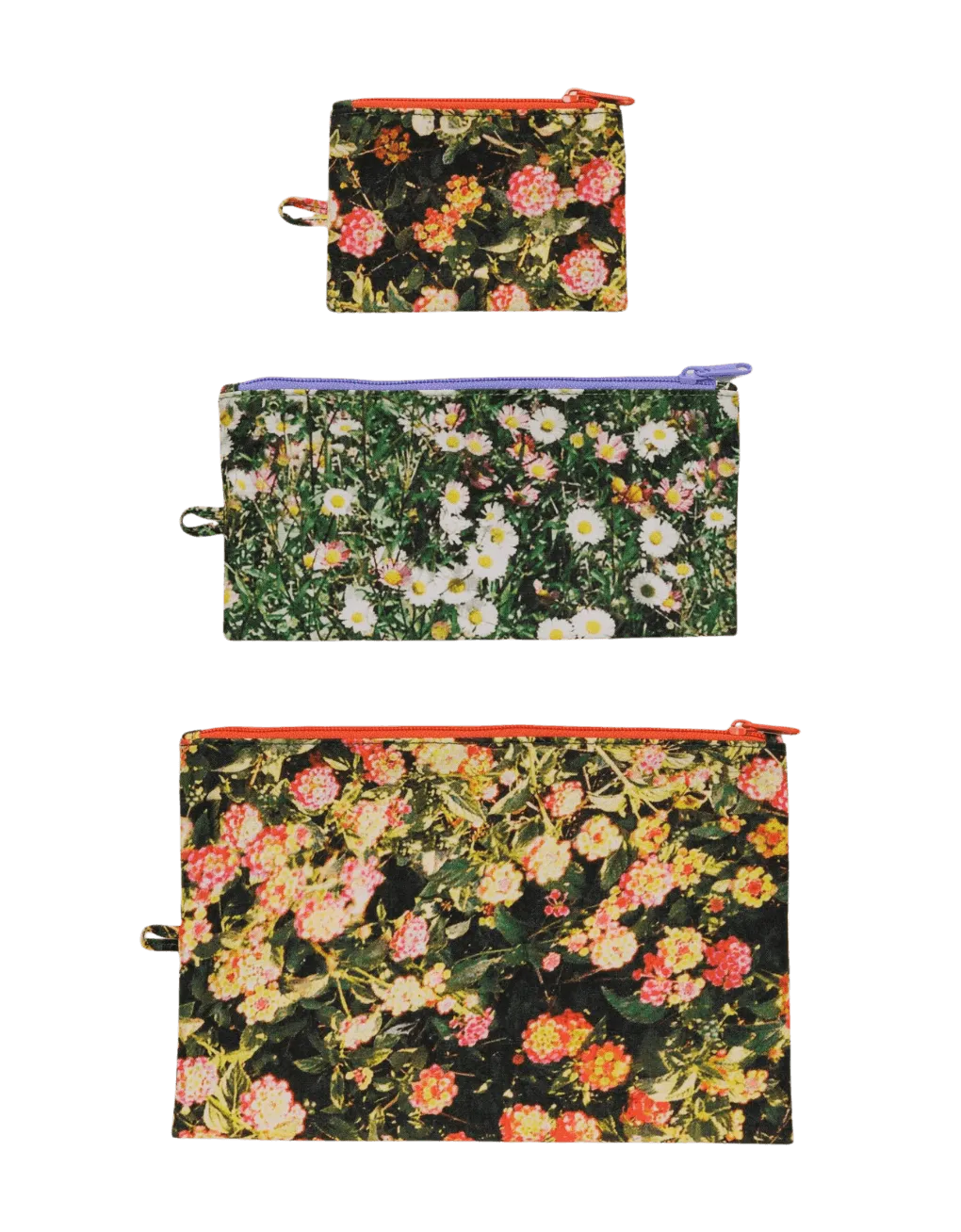 Pack de 3 Neceseres Baggu Flat Pouch Set Photo Florals - ECRU