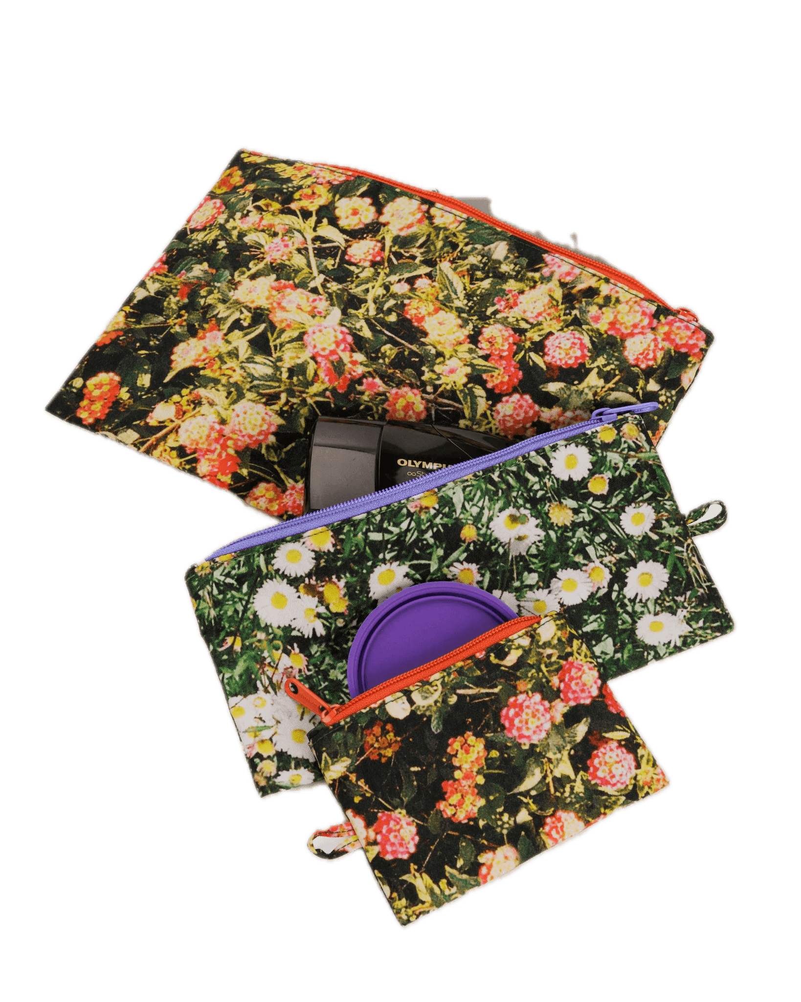 Pack de 3 Neceseres Baggu Flat Pouch Set Photo Florals - ECRU
