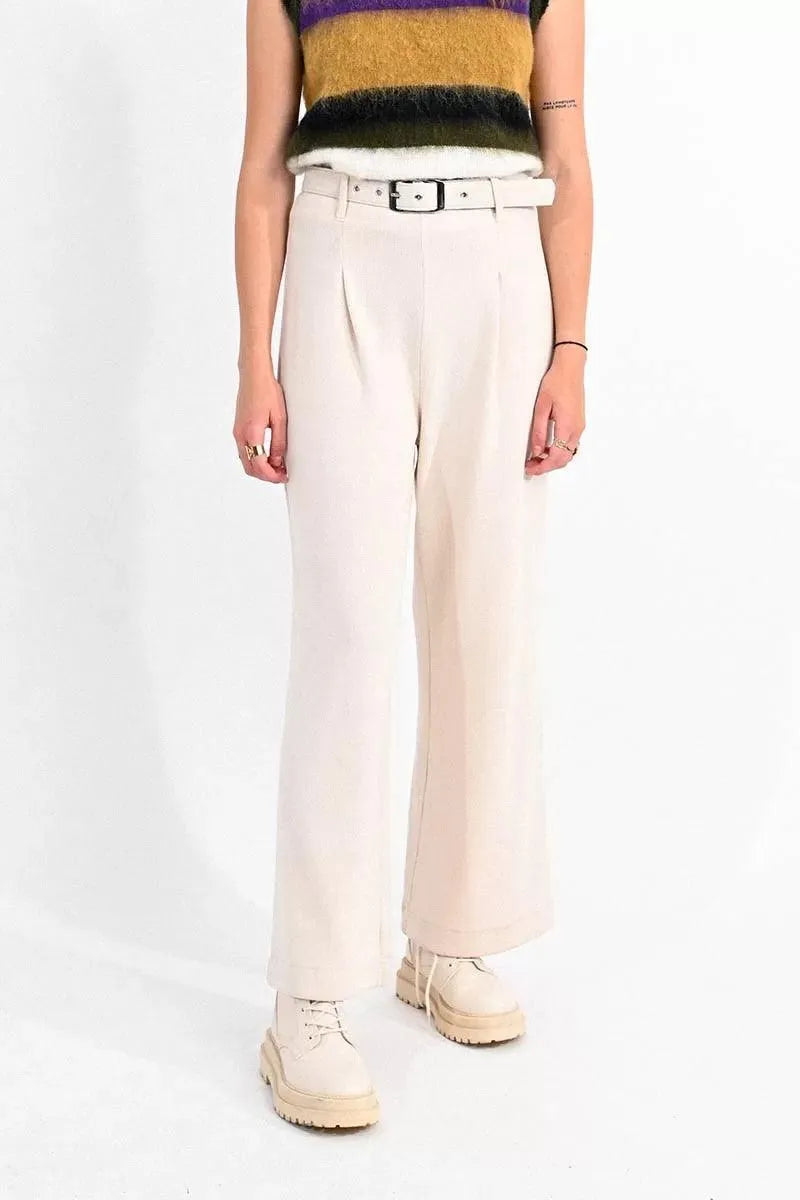 Pantalón Lili Sidonio Largo Tipo Cullote con Cinturón - ECRU