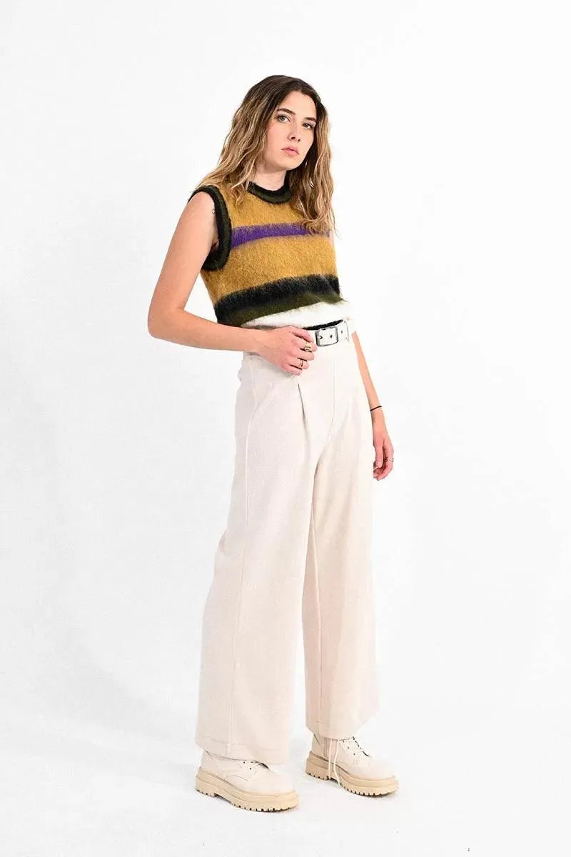 Pantalón Lili Sidonio Largo Tipo Cullote con Cinturón - ECRU