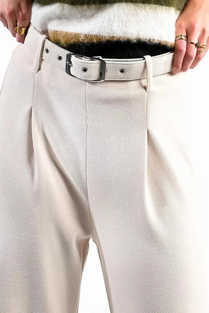 Pantalón Lili Sidonio Largo Tipo Cullote con Cinturón - ECRU