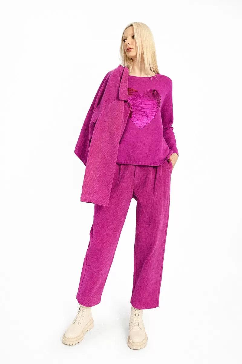Pantalón Molly Bracken Largo en Tejido de Pana Purple Bougainvillier - ECRU