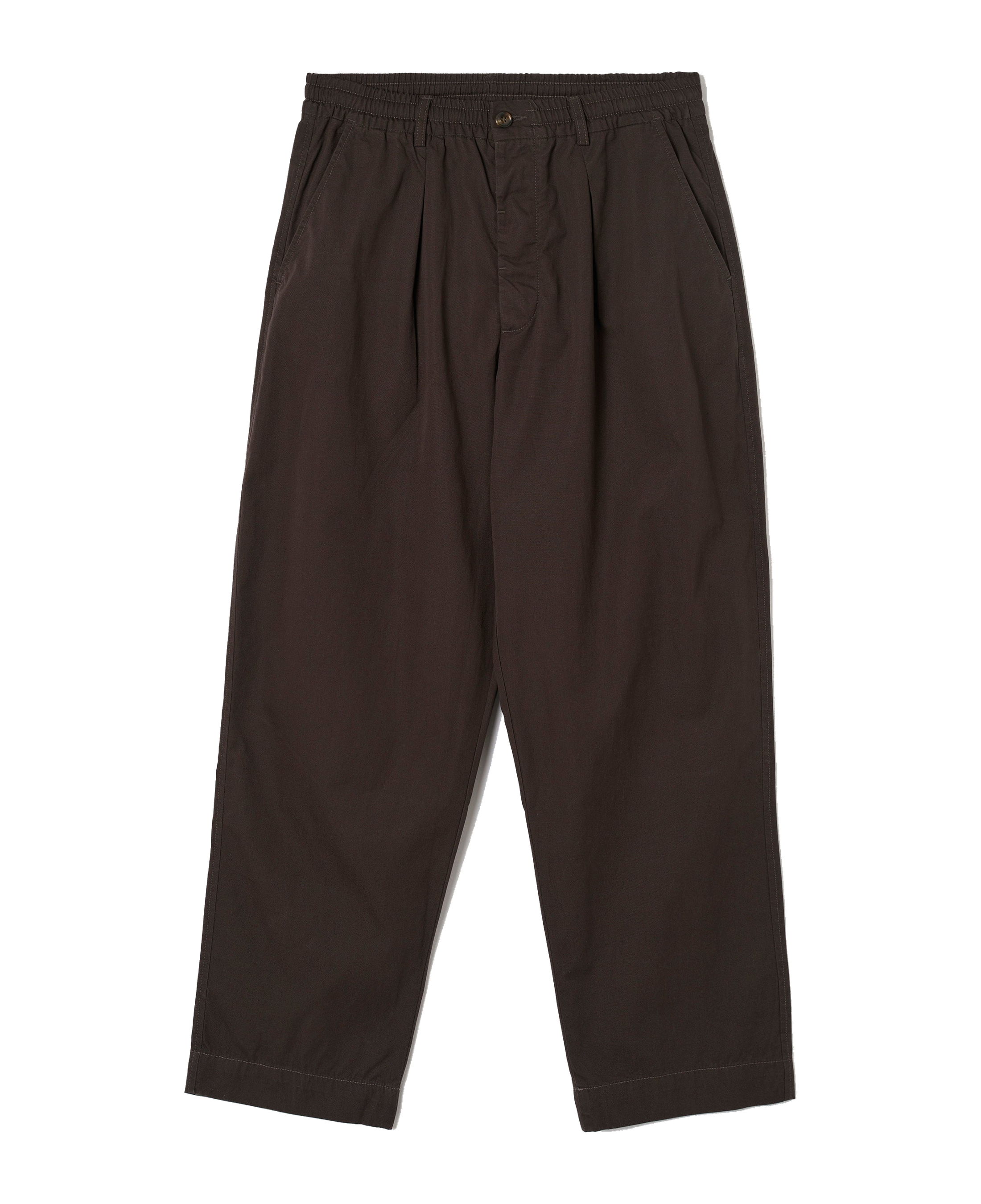 Pantalón UNIVERSAL WORKS Micro Canvas Oxford Pant Brown — vista frontal, fotografía original sin fondo