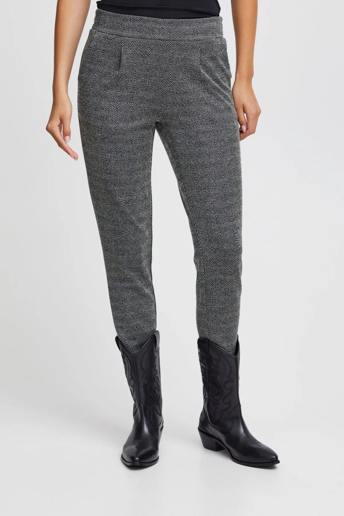 Pantalones ICHI Kate Structure Black - ECRU