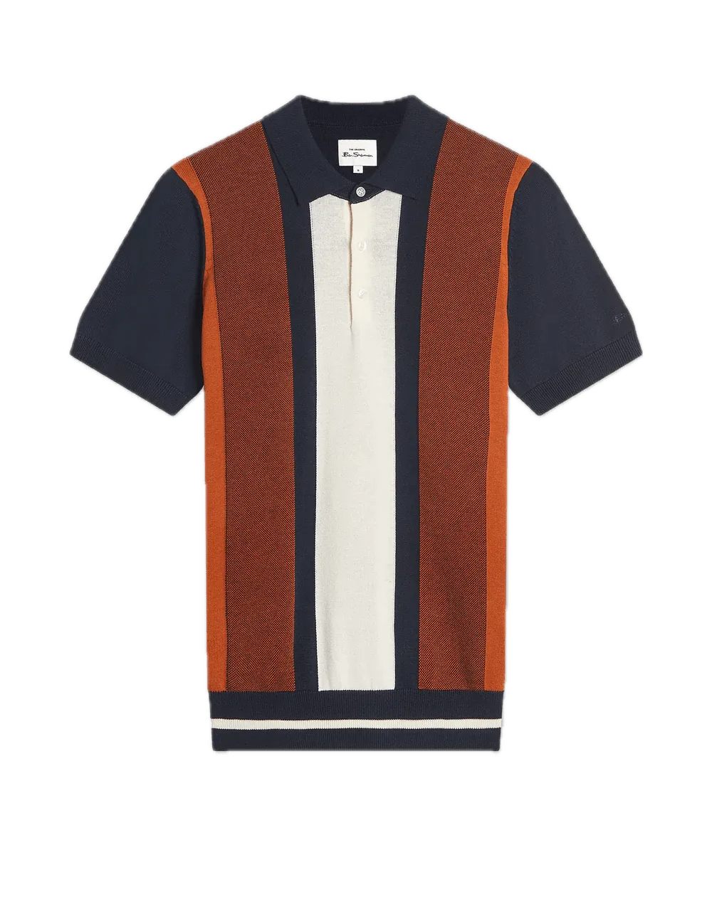 Polo Ben Sherman de Punto a Rayas Verticales Dark Navy - ECRU