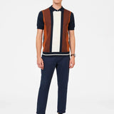 Polo Ben Sherman de Punto a Rayas Verticales Dark Navy - ECRU