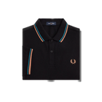 Polo Fred Perry M3600 Negro Azul cibernético Óxido claro - ECRU