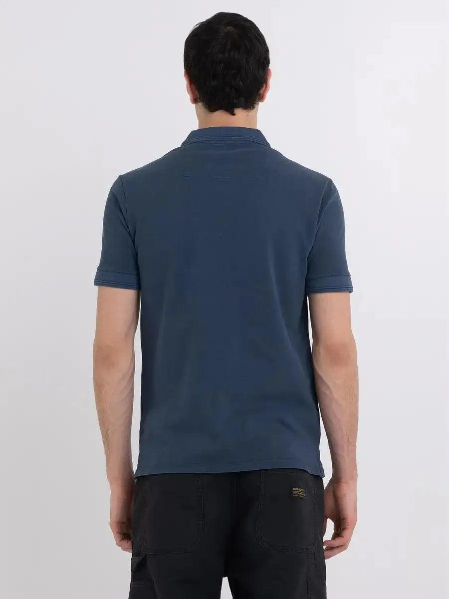 Polo Replay con Estampado y Botones en Contraste Azul - ECRU