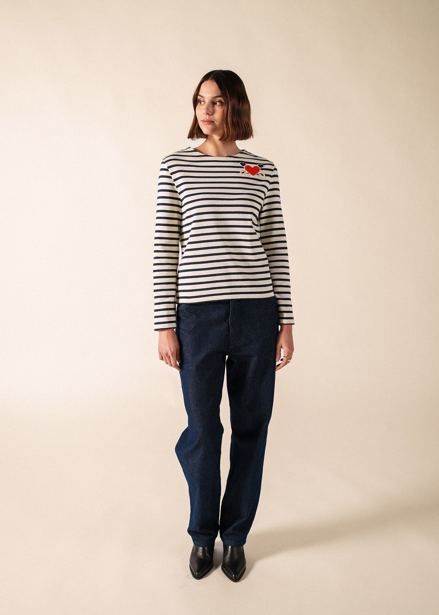 Camiseta SAINT JAMES Portune Ecru Marine - vista frontal