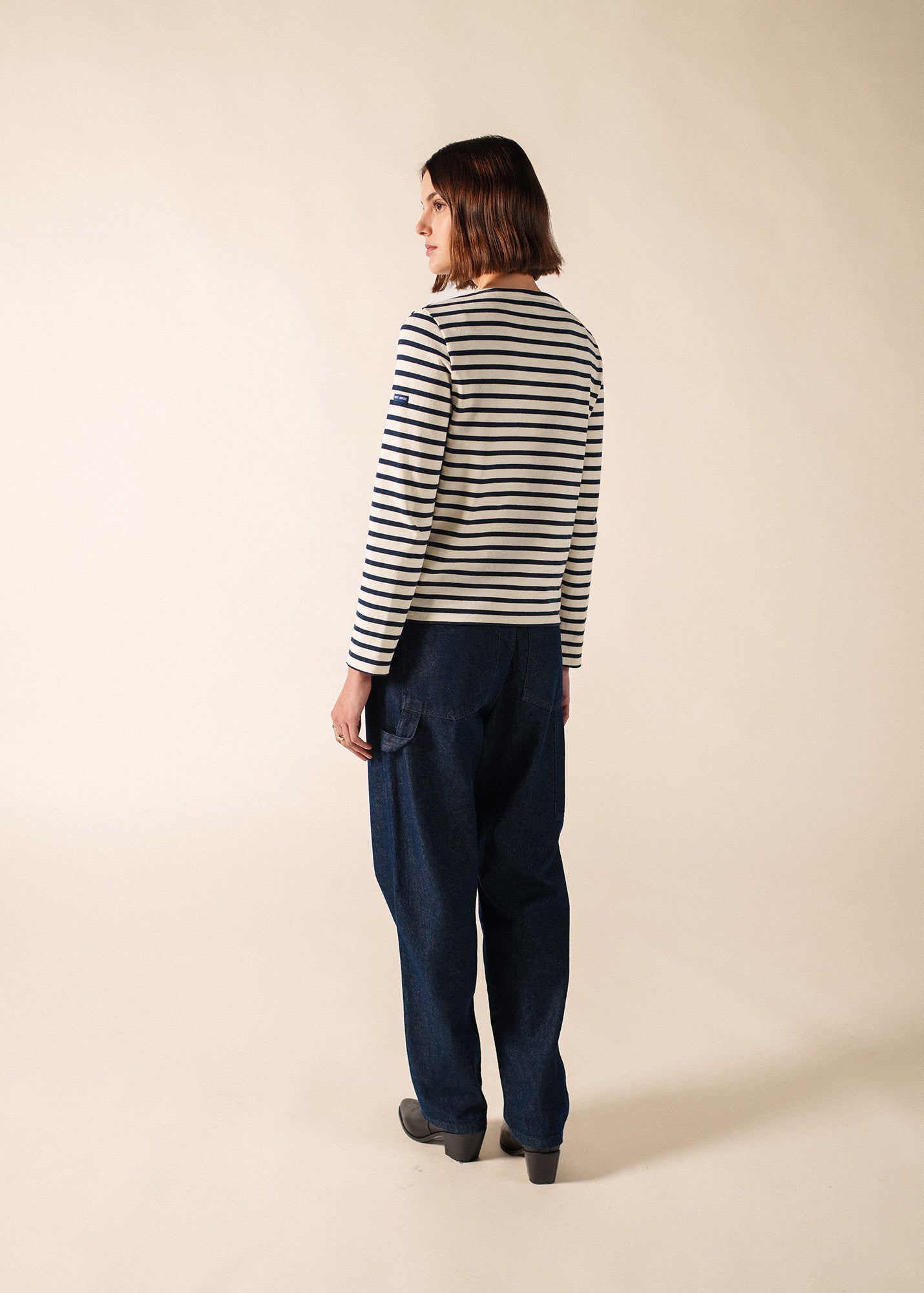 Camiseta SAINT JAMES Portune Ecru Marine - detalle