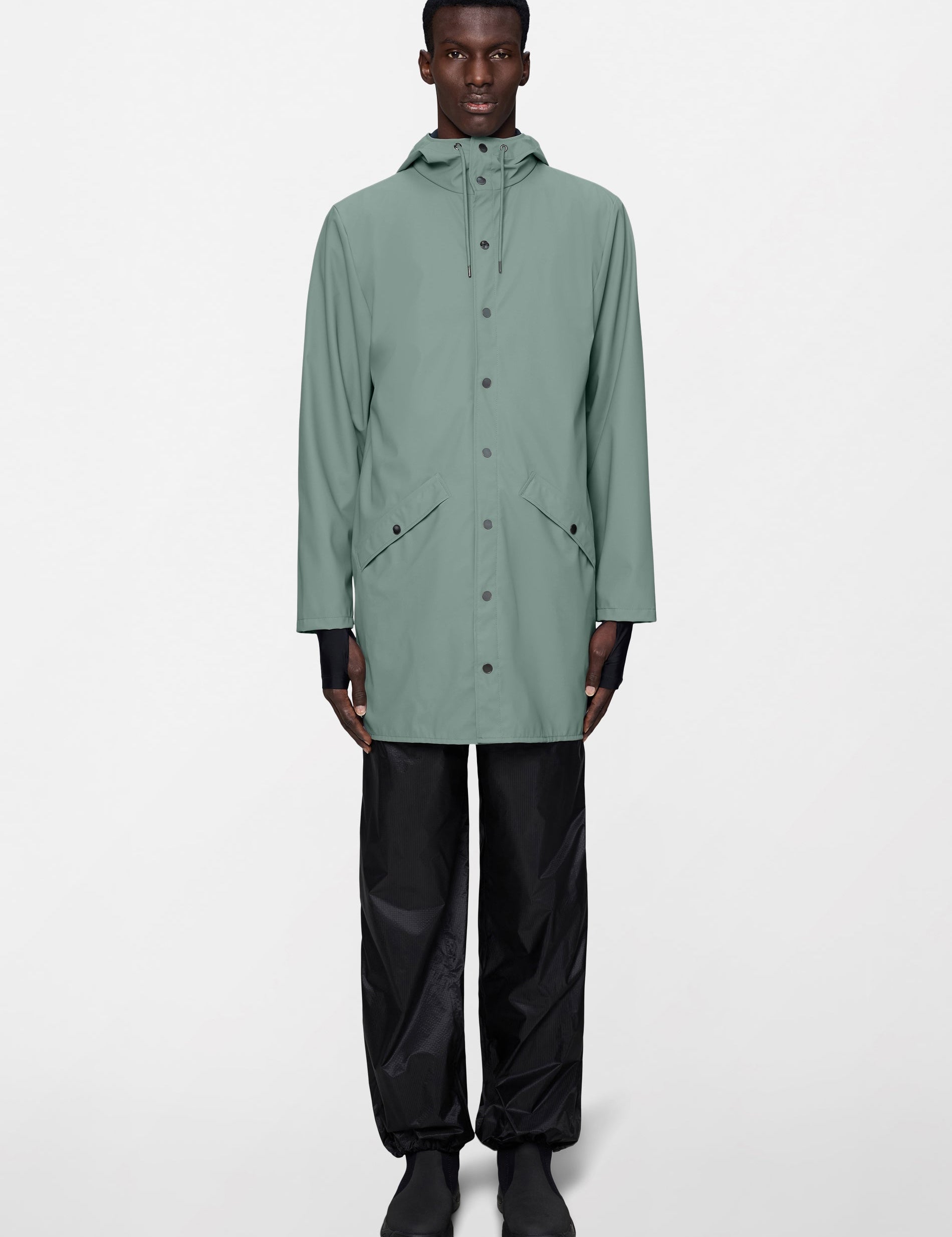 Chaqueta larga Rains Long Jacket Sage – imagen oficial 1