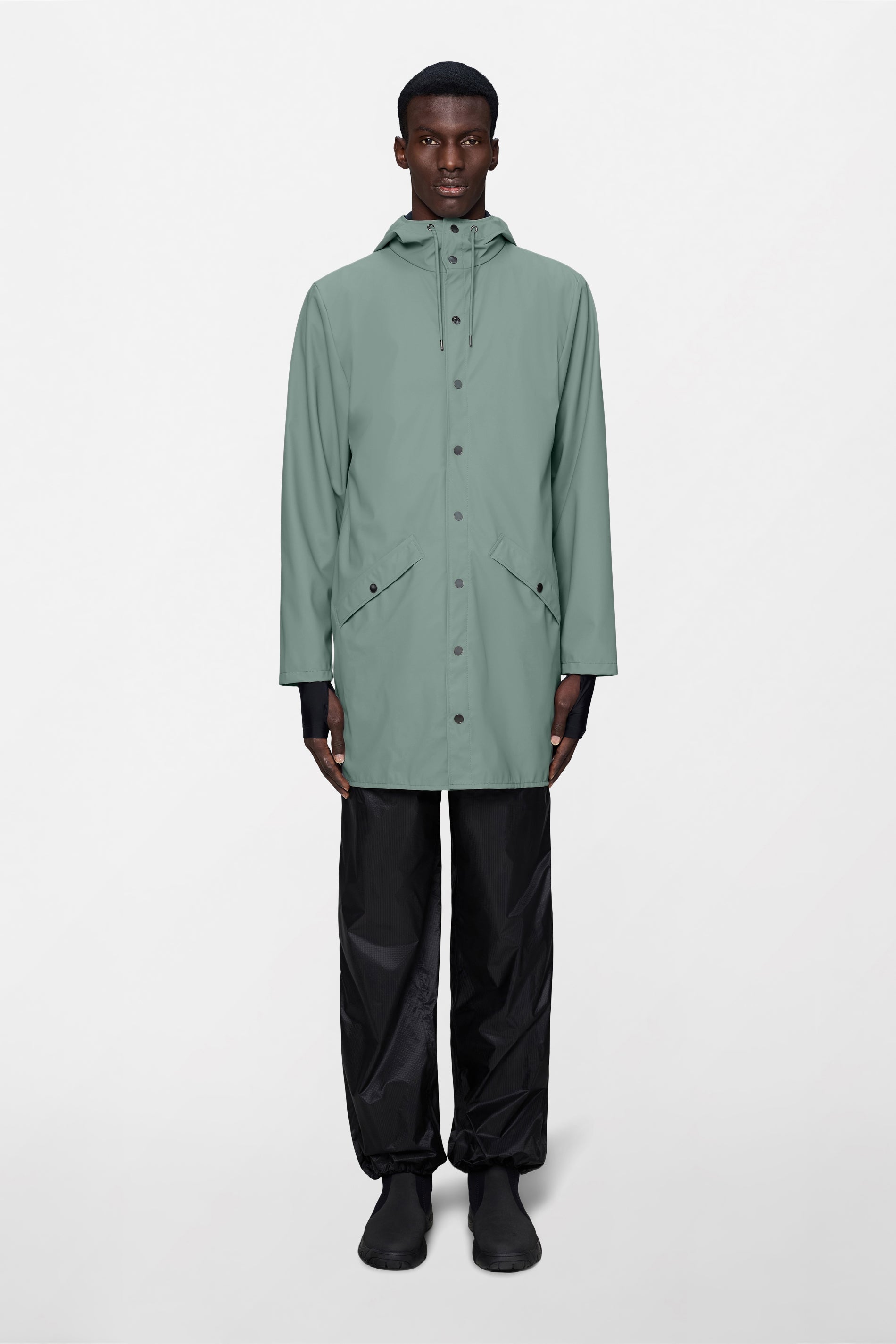 Chaqueta larga Rains Long Jacket Sage – imagen oficial 1