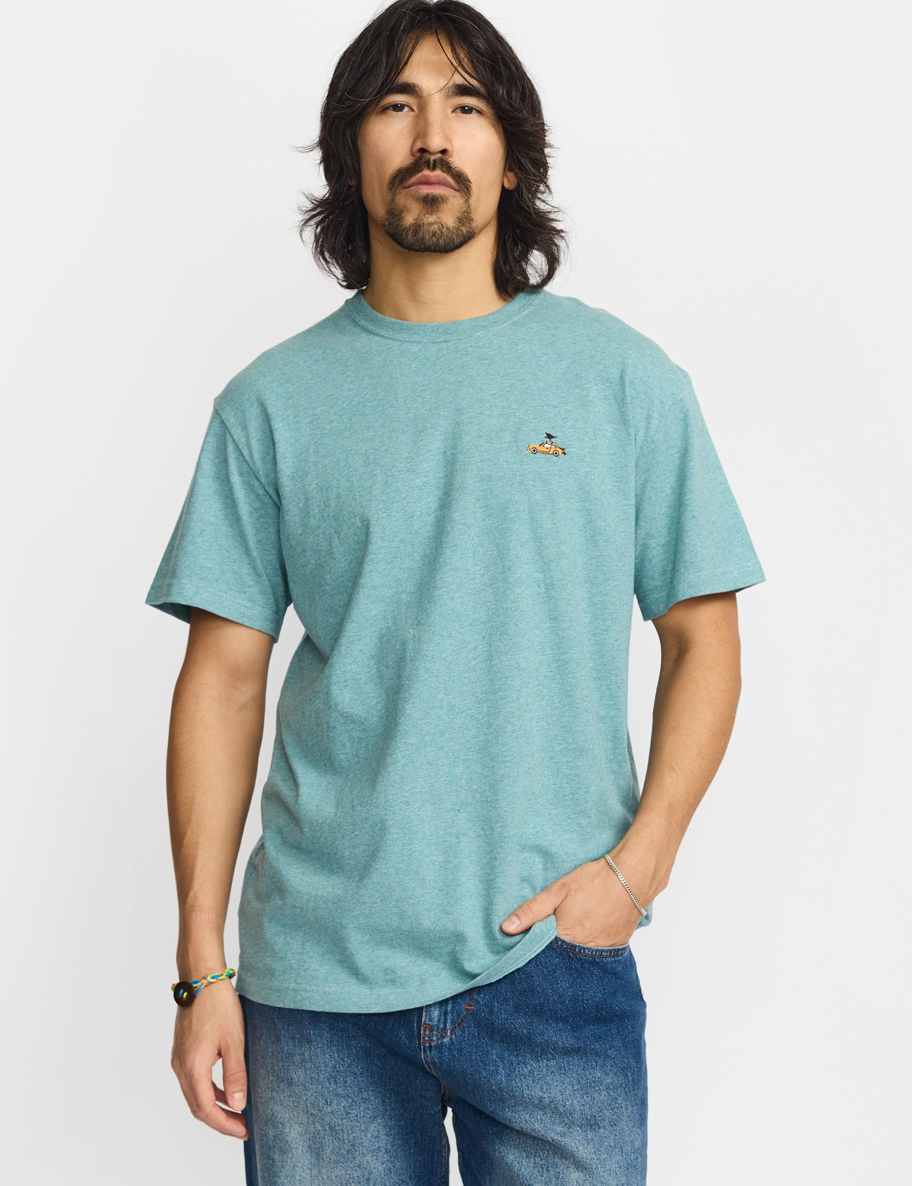 Camiseta REVOLUTION Application SKI Turquesa Jaspeado, modelo frontal