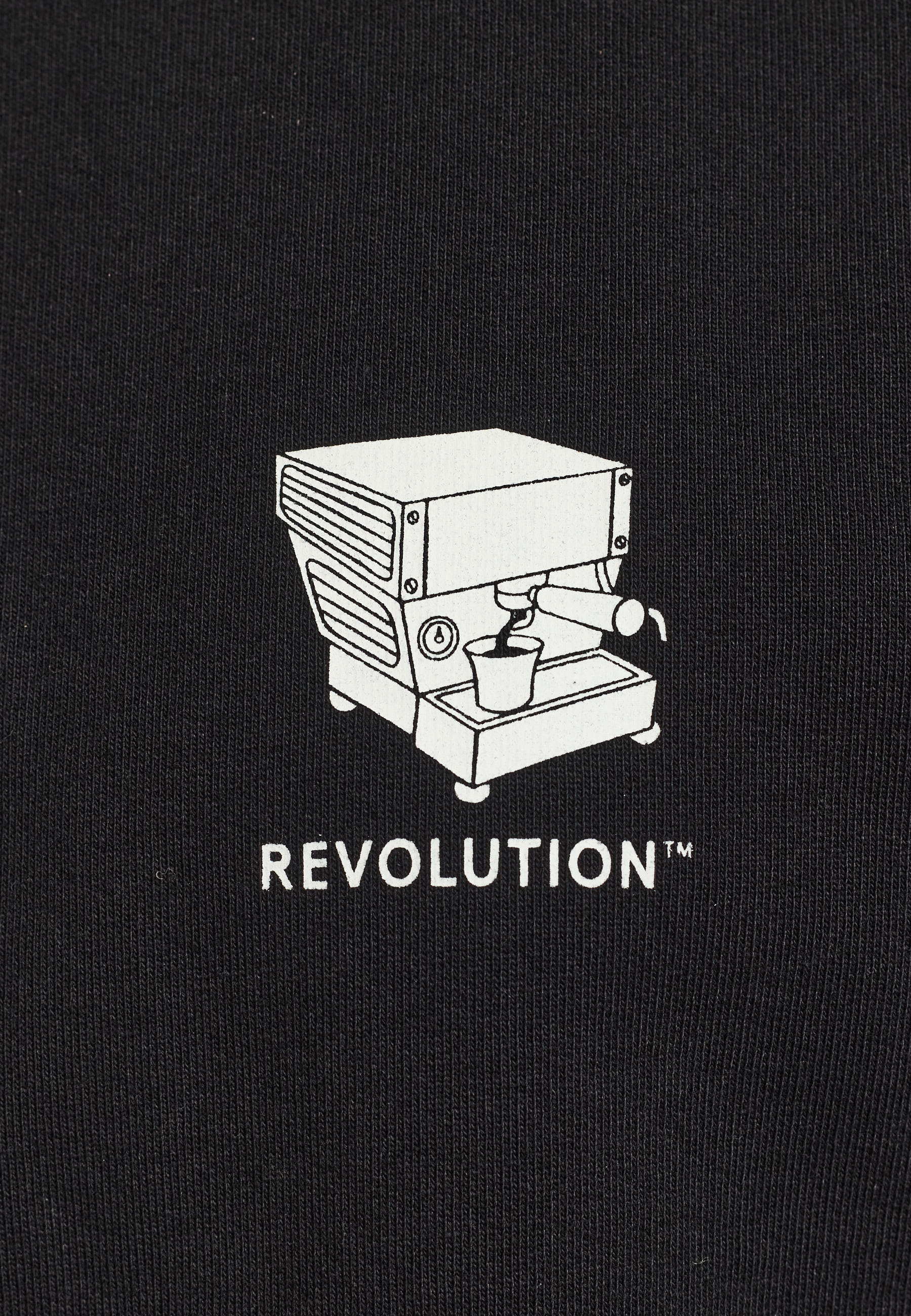 Sudadera REVOLUTION Coffee & Croissant Negro, detalle estampado