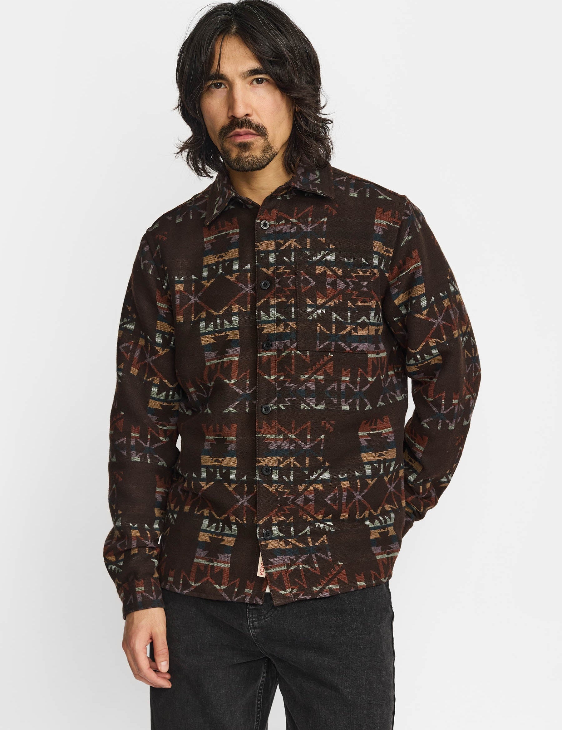 Camisa REVOLUTION Casual Shirt 3278 Marrón Multicolor, modelo frontal