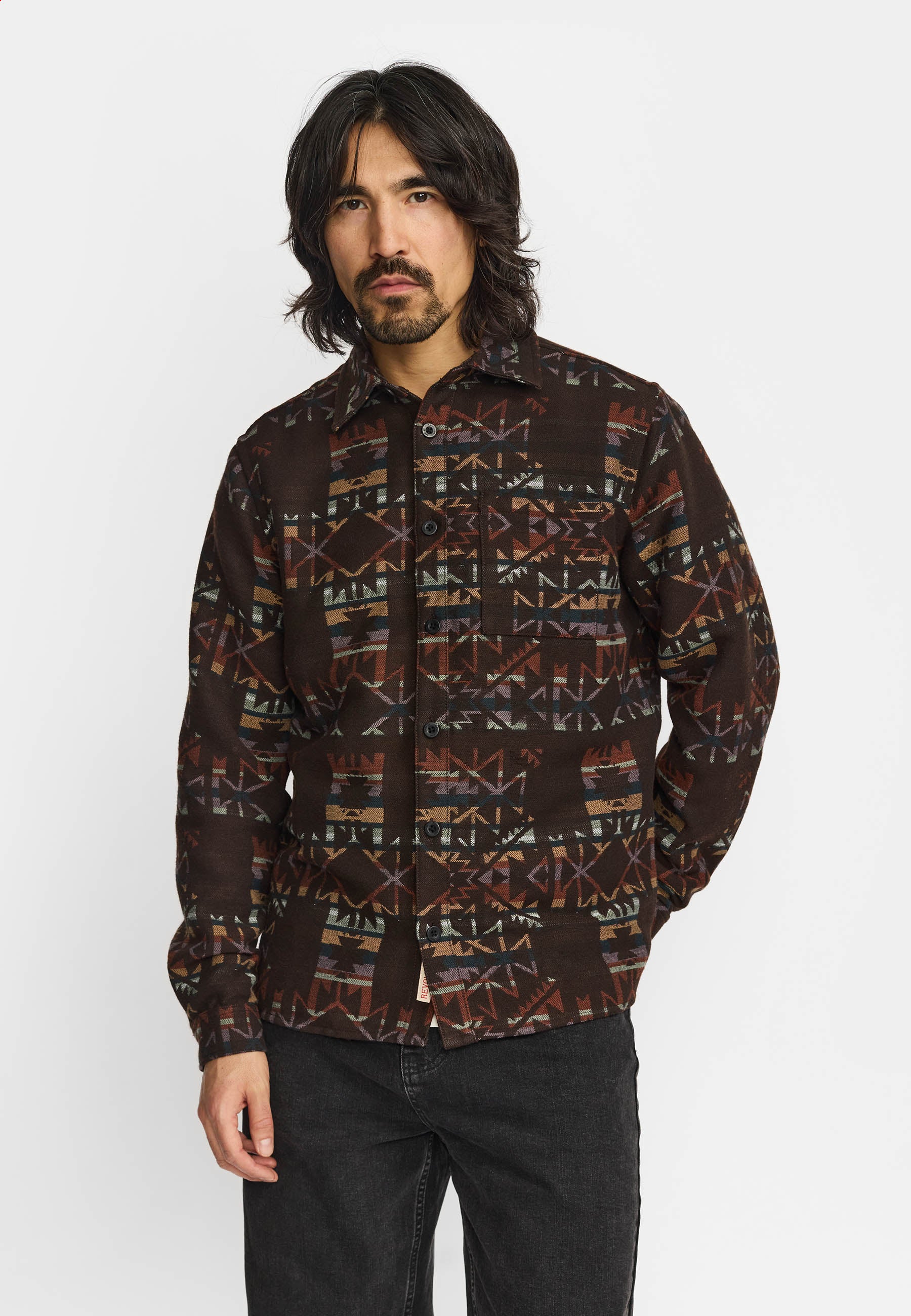 Camisa REVOLUTION Casual Shirt 3278 Marrón Multicolor, modelo frontal