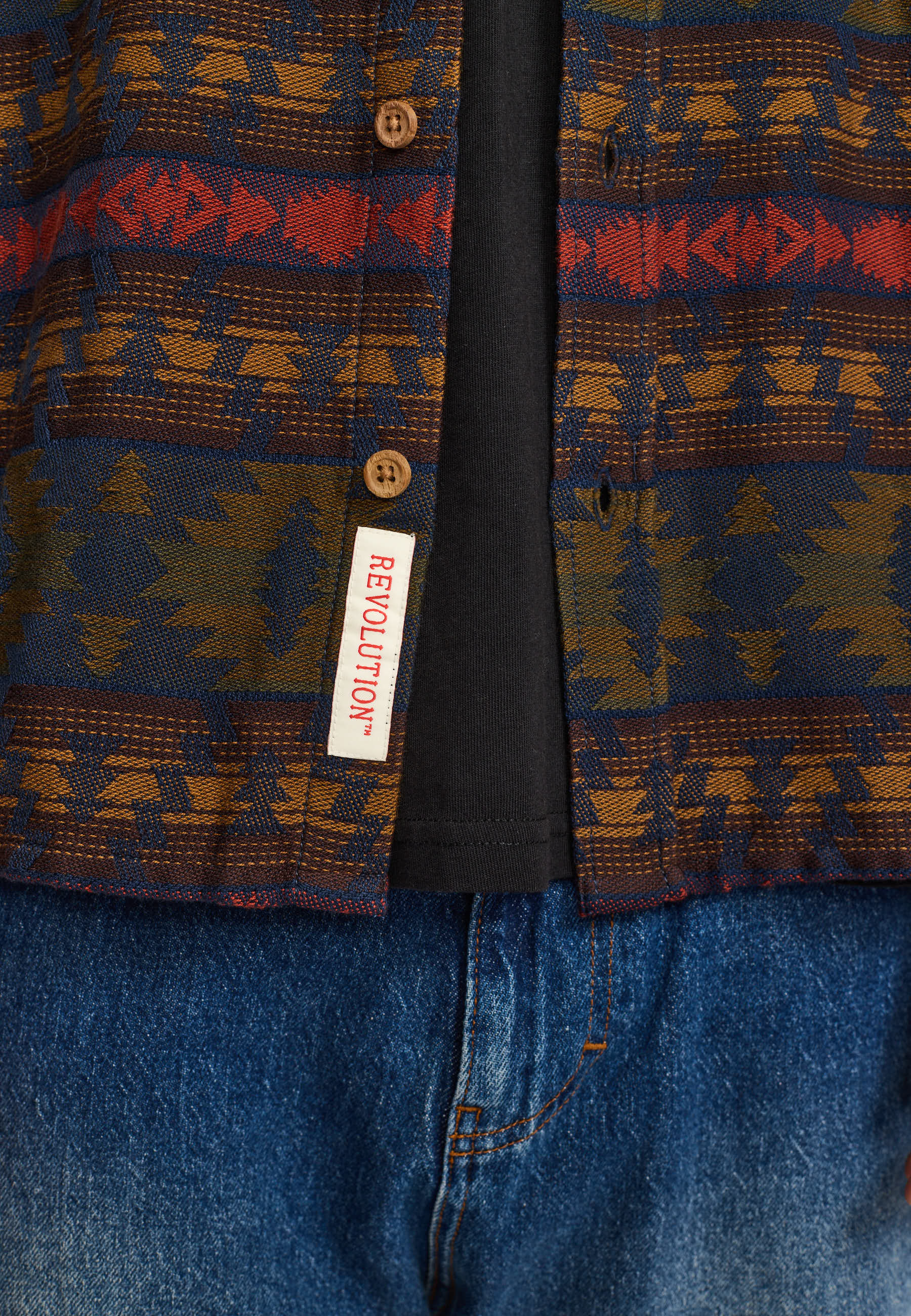 Camisa REVOLUTION Jacquard Shirt 3287 Azul Marino Multicolor, detalle bajo