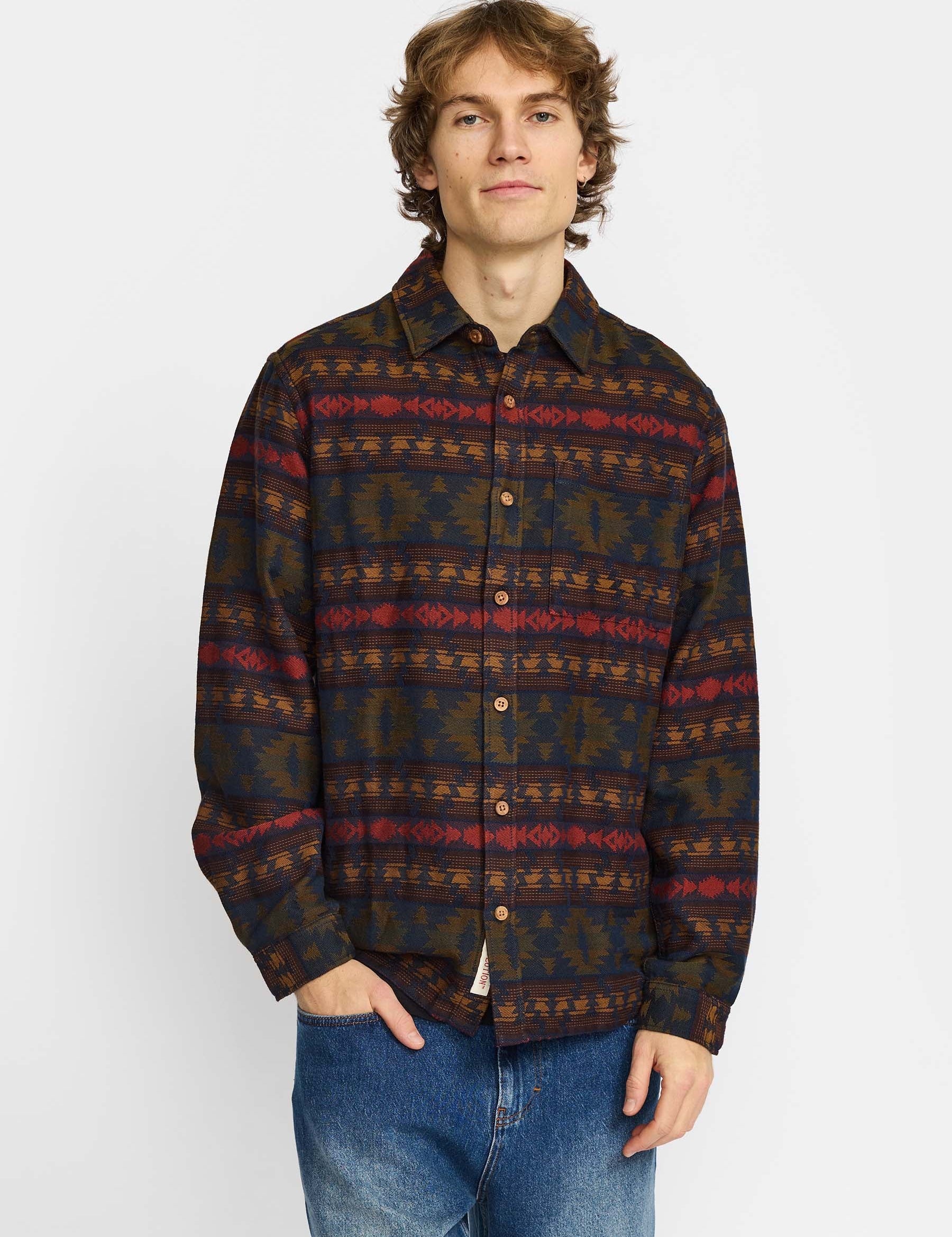 Camisa REVOLUTION Jacquard Shirt 3287 Azul Marino Multicolor, modelo frontal