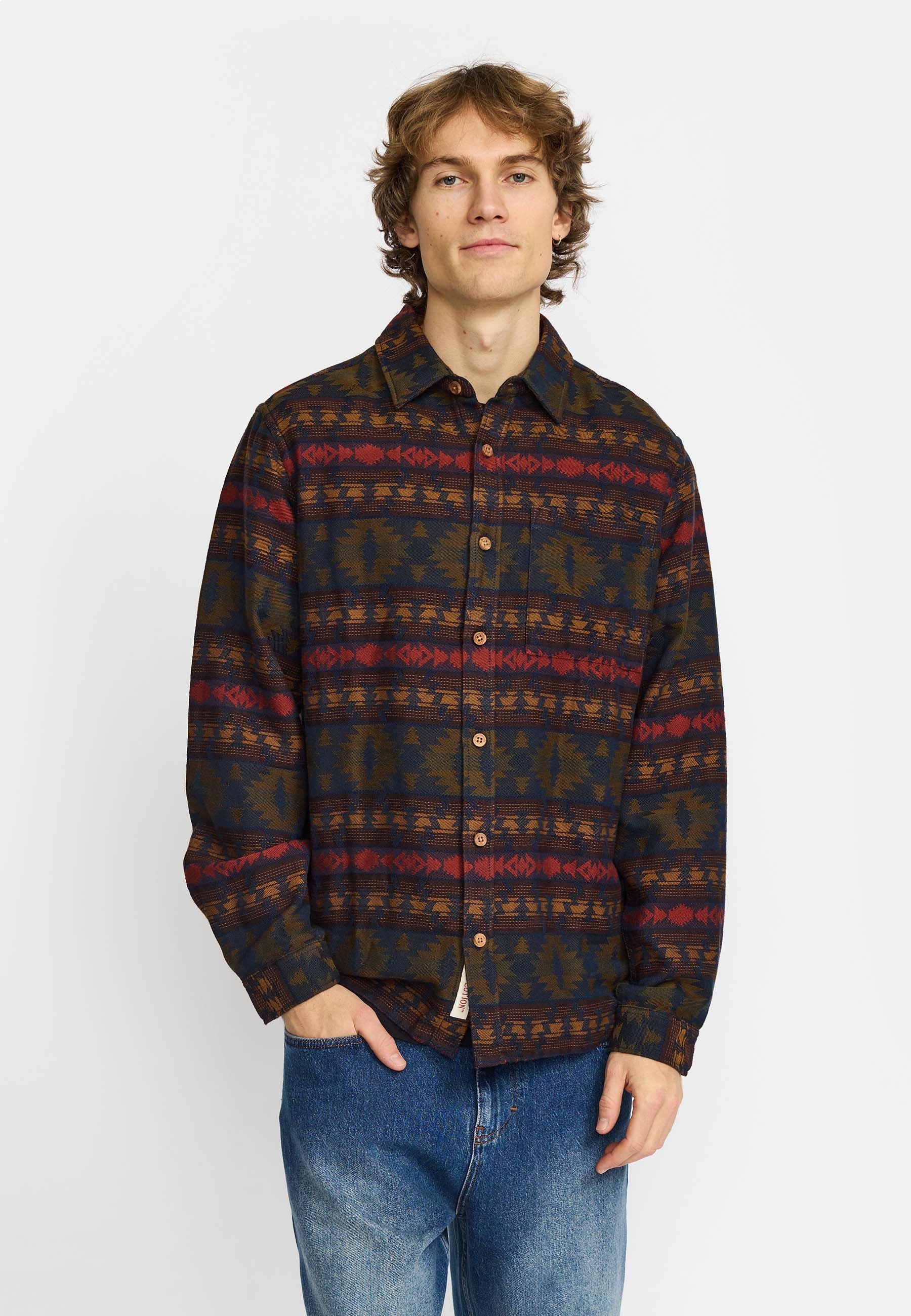 Camisa REVOLUTION Jacquard Shirt 3287 Azul Marino Multicolor, modelo frontal
